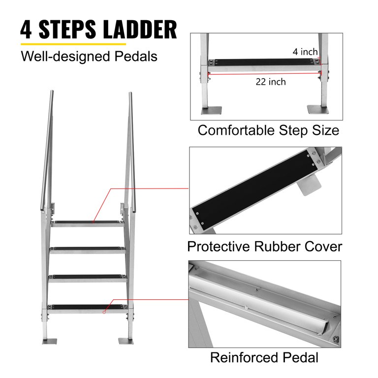 Removable Dock Ladder with Rubber Mat, Pontoon Boat Ladder with Mounting  Hardware, Swim Ladder Aluminum 4