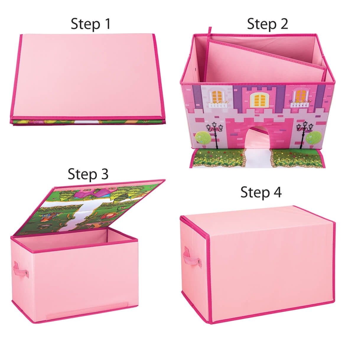 Foldover Toy Box with Play Mat, Pink Castle