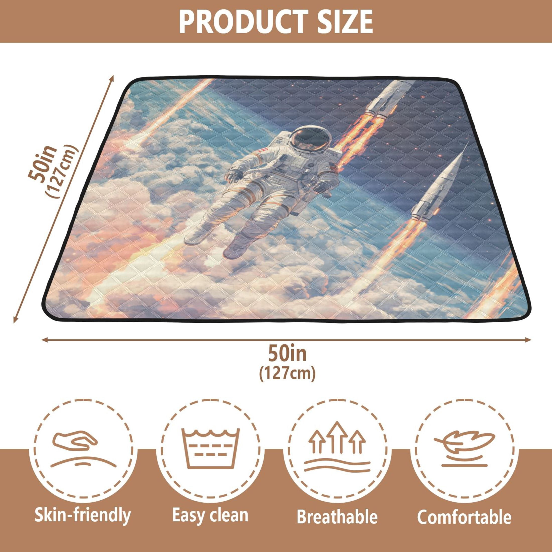 WOBOGO Astronauts Fly Into Space Baby Playmats Extra Large Waterproof Rollable Activity Pads for Toddlers 50×50inch