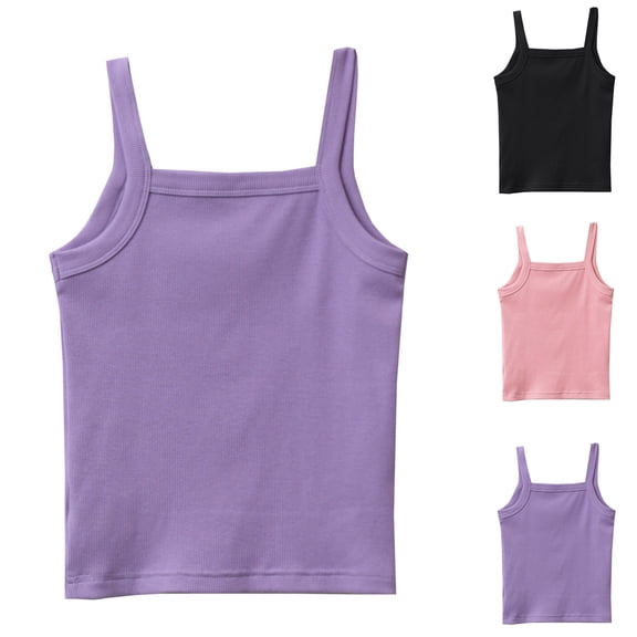 SOFTCCLO Girls Tank Tops Sleeveless Spaghetti Strap Solid Color Summer Casual Soft Layering Camisole for Kids Girls 3-4Y