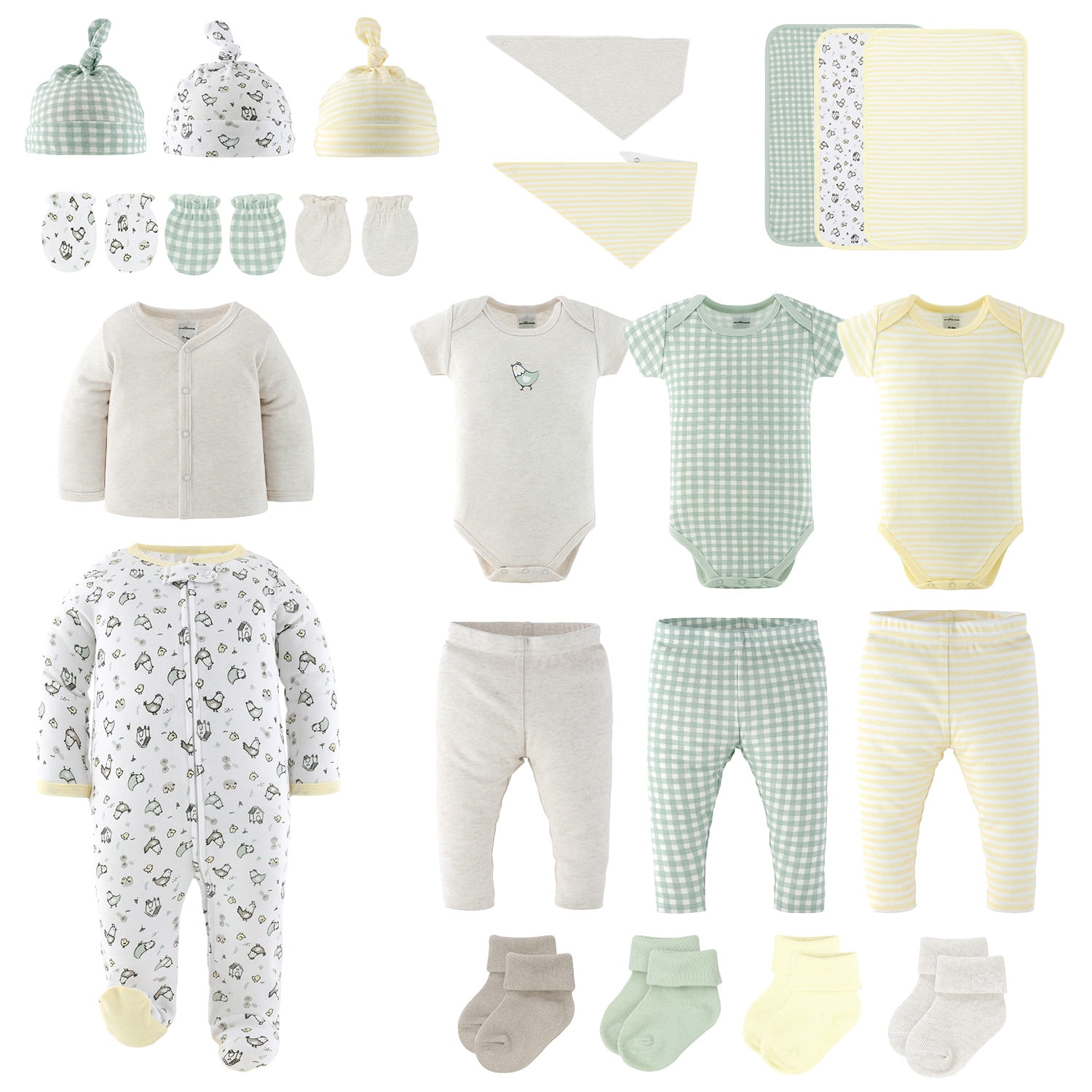 The Peanutshell Layette Gift Set, Cottage Pasture Baby Clothes with Bibs, 0-3 Months, 23 Piece Set