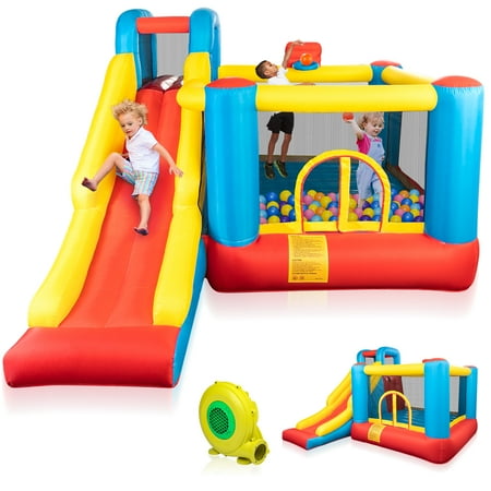 JOYMOR Bounce House Inflatable Bouncing Castle Play Center w/ Air Blower, Jump'n Slide Bouncer, Suitable for Toddler Baby & Little Kids