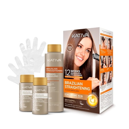 Kativa Brazilian Keratin Hair Straightening Kit – 12-Week Salon Treatment with Argan Oil, Shea Butter & Keratin – Frizz-Free, Silky, Straight Hair – Formaldehyde-Free & Safe for All Hair Types