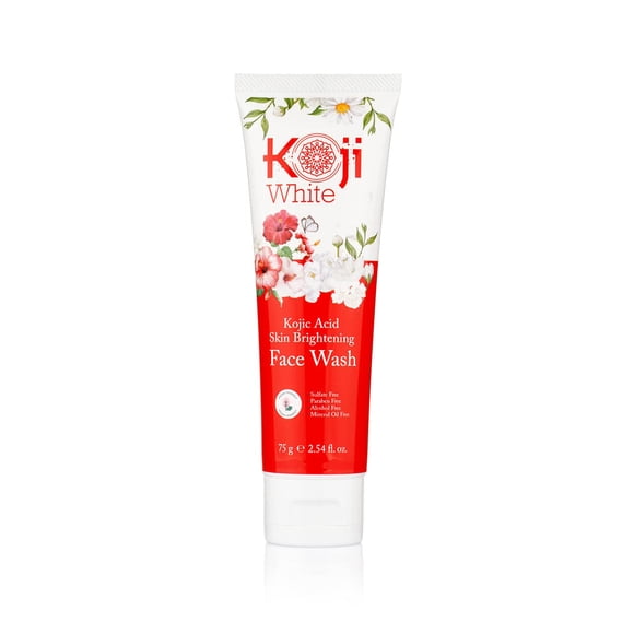 Koji White Ácido Kójico lavado facial iluminador de la piel para exfoliar la cara hidratante facial lavado de cara vegano incluso tono de piel con extractos de flores de vitamina C vitamina E 2.54 fl