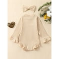 thumbnail image 3 of xiaxaixu Baby Girls Fall Outfits Crew Neck Romper Long Sleeve Solid Color Ruffle Romper with Headband, 3 of 9