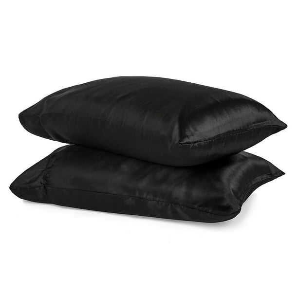 2Pack Silky Soft Satin Pillow Cases with Hidden Zipper (Standard, Black)