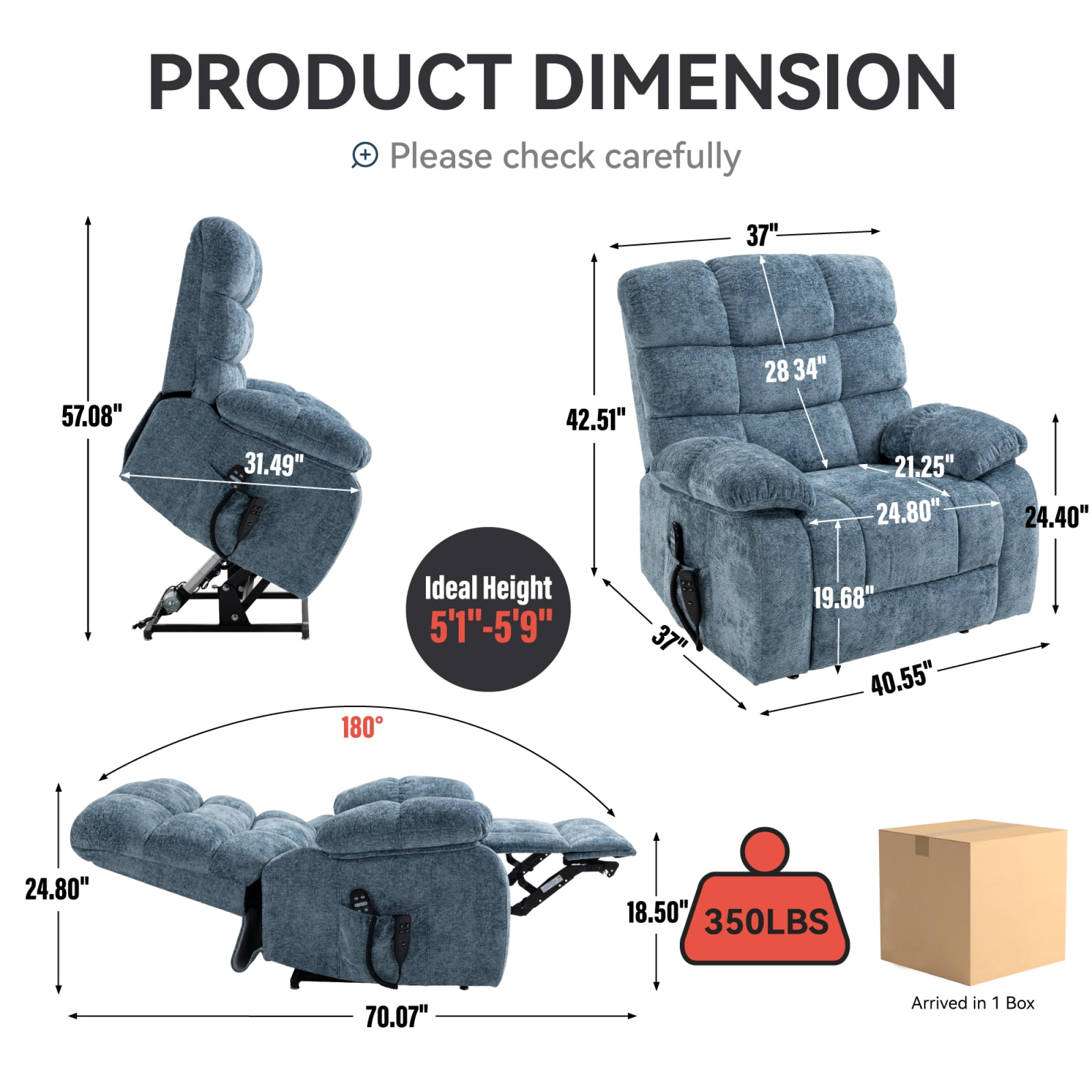 Leumius Large Power Lift Recliner Chair for Elderly,Heavy Duty Chenille Recliners with Massage and Heating for Living Room,Blue