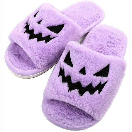 

Halloween Pumpkin Lantern Slippers 2022 Autumn Soft Furry Comfort Closed Toe Slides Women Size 35-43 Outdoor Slippers