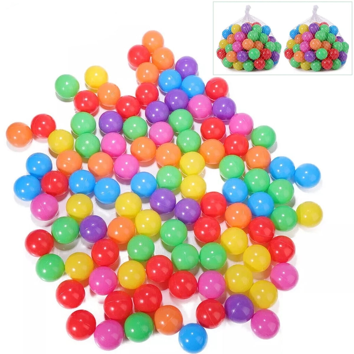 GKXLH 200pcs Plastic Ocean Ball Pit Balls, Crush Proof Child Play Balls with Storage Mesh Bag for Ball Pits, Playhouse, Playpen and Sensory Play (Mixed Color)