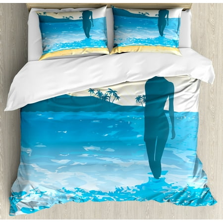 Beach Duvet Cover Set Summer Vibes Girl Near The Sea Shore Ocean