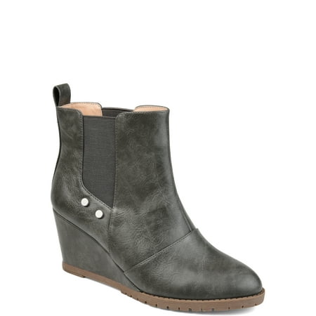 New Ladies Brown Wedge Heel - Brinley Co. Womens Comfort Chelsea Wedge Bootie