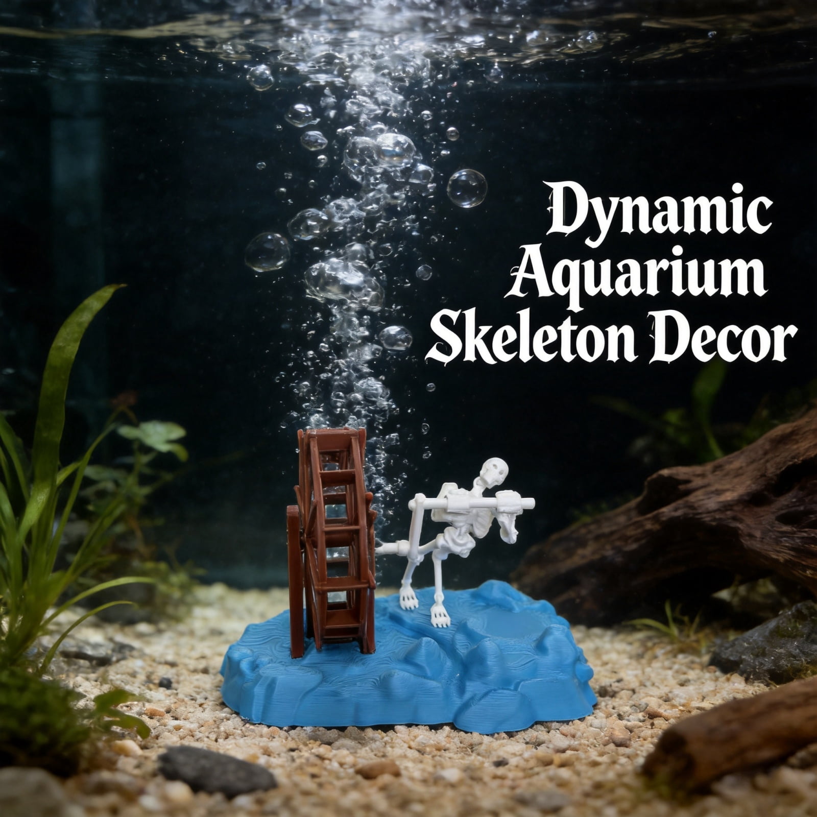 Dynamic Skeleton Bubbler Aquarium Decor, Air Driven Fish Tank Skeleton Ornament, Underwater Air Bubbler Decoration for Fish Tank Aquarium