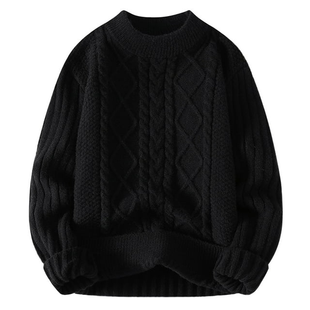 Ketyyh-chn99 Cardigans pour Hommes à Manches Longues avec Capuche Mode pour Hommes Décontracté Couleur Unie Simple Chandail à Col Rond Chandail Noir, TG