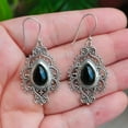 thumbnail image 4 of Natural Black Onyx Silver Dangle Earrings - 925 Sterling Silver Handmade Pear Shape Jewelry - Boho Chic - Anniversary Valentine's Day Gift for her, 4 of 8