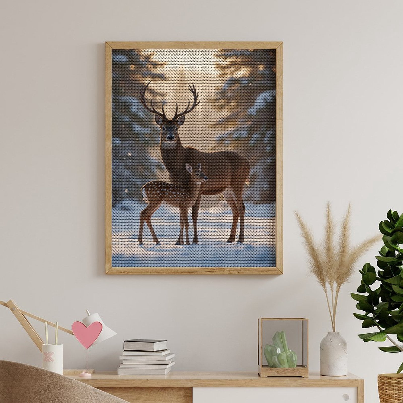 Diamond Art Kits for Adults, Winter Deer Family Snow Scene 5D Diamond Painting Kits for Adults Beginners, DIY Full Drill Diamond Painting, Gem Art and Crafts 12x16