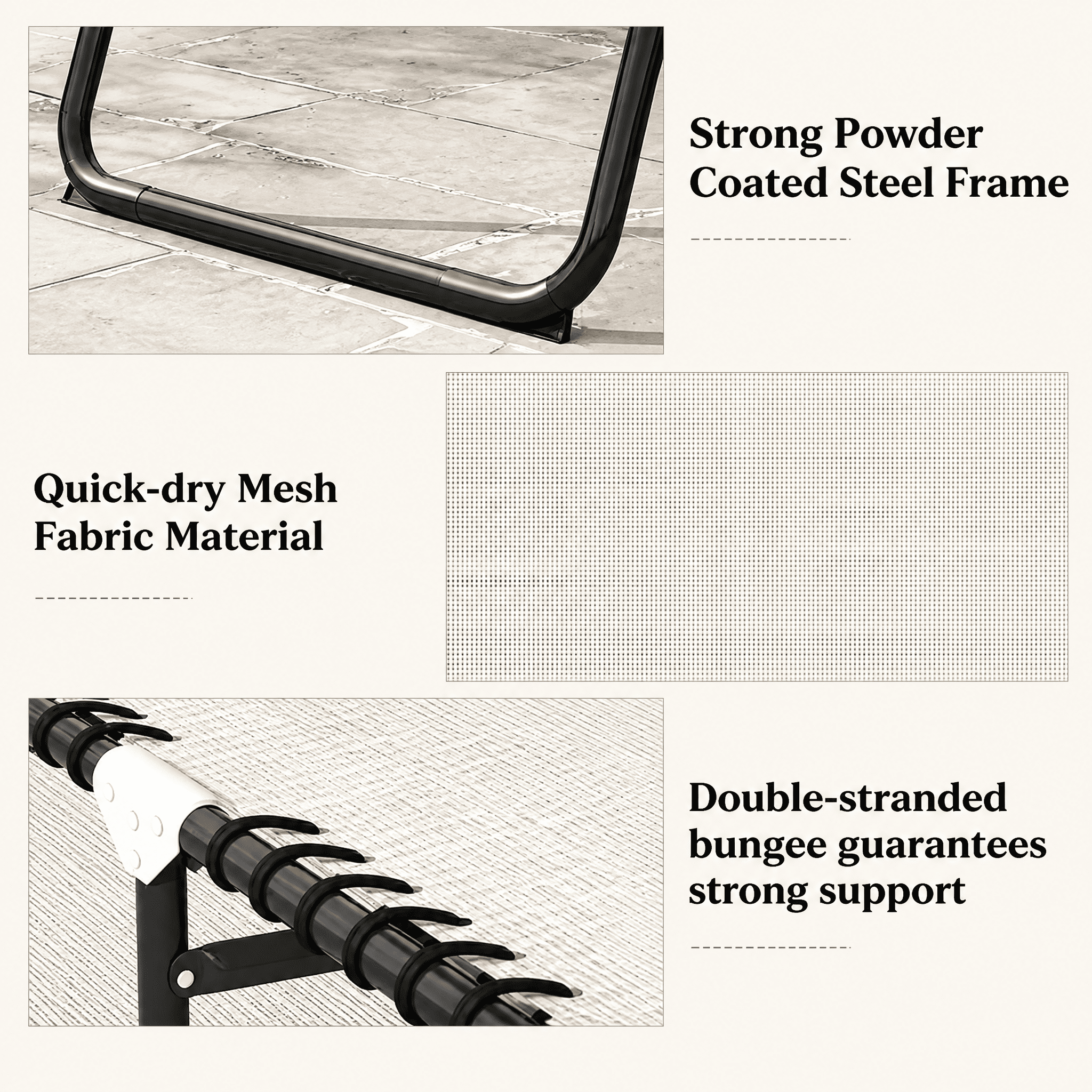 2-Pack Outdoor Folding Chaise Lounge Chairs 4-Position Backrest & 2-Position Footrest Cream White Mesh Reclining Loungers with Steel Frame for Pool Beach Camping