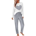 thumbnail image 2 of Womens Pajamas Fall Winter Pajamas Set Top and Pants 2 Piece Pajama Crew Neck Long Sleeve Loungewear Front Heart Print, 2 of 4