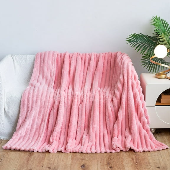 Faux Fur Throw Blanket for Couch, 3D Ribbed Plush Thick Warm Blanket, Cozy Fuzzy Fluffy Fur Luxurious Soft Striped Plush Gift Blankets for Family Sofa Chair Bed Living Room Bedroom