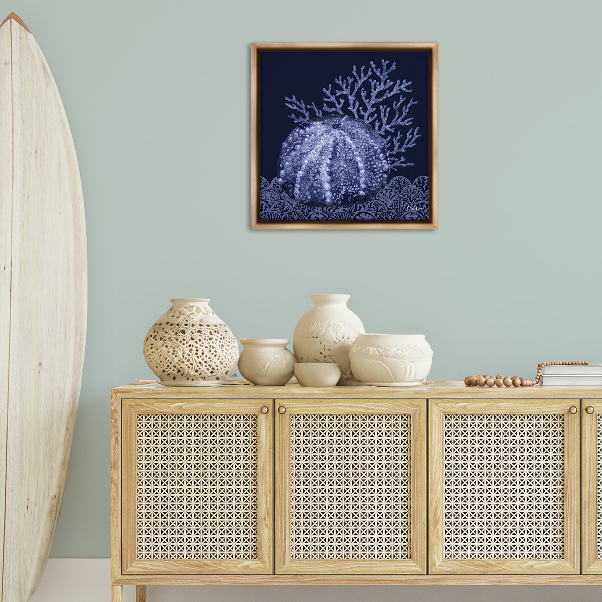 Stupell Industries Dark Sea Urchin Nautical & Beach Painting Brown Floater Framed Canvas Art Print Wall Art, 25 x 25