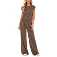 thumbnail image 2 of 2 Piece Sets for Women Sawvnm Women’s Fashion Solid-Color Round Neck Sleeveless Top Elastic Waist Pocket Pants Sets Brown XXL, 2 of 7