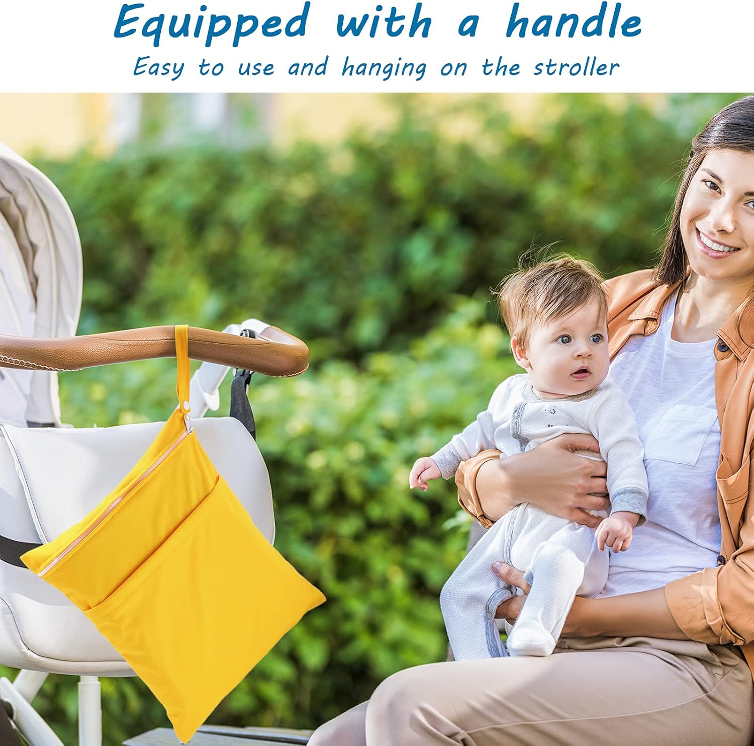 EUZODNAK 4 Pcs Wet Dry Bag for Baby Cloth Diapers Waterproof Wet Bag Washable Travel Bag Reusable Cloth Diaper Bag with 2 Pocket Toddler Swim Wet Bag for Travel Beach Pool