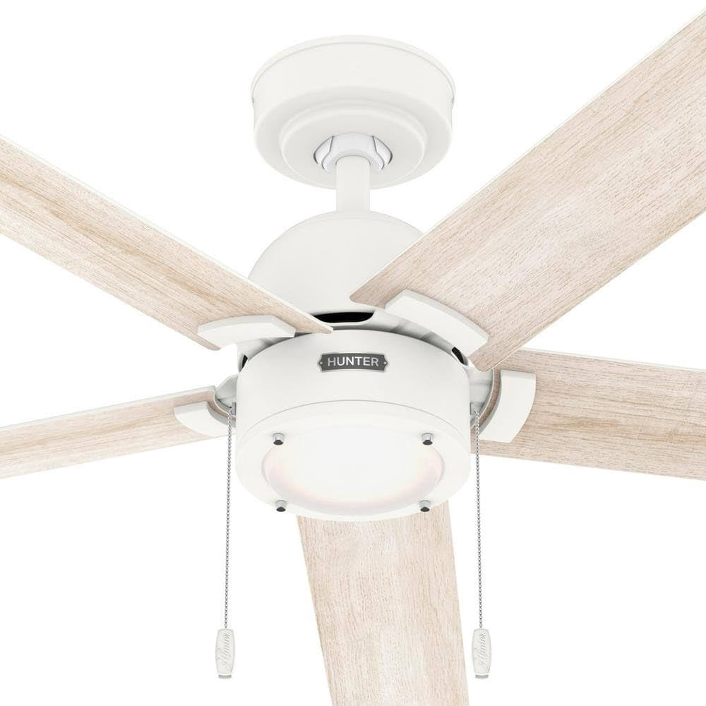 Restored Hunter Fan 52 Inch Matte White Indoor Ceiling Fan with Light and Pull Chain, Reversible Motor and 5 Blades for Living Room, Bedroom, Office, Laundry Room (Refurbished)