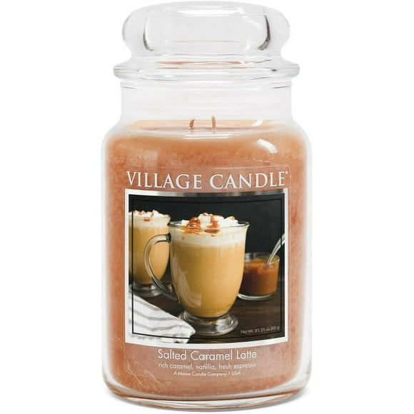 Bougie Village Caramel Salé Latte, Grand Pot en Verre pour Apothicaire, Bougie Parfumée 21,25 oz