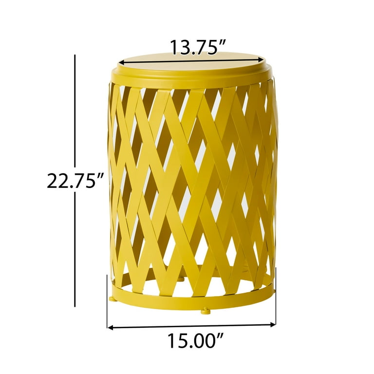 Aubriella Outdoor 14 Inch Diameter Iron Side Table, Matte Yellow Aubriella Outdoor 14 Inch Diameter Iron Side Table, Matte Yellow