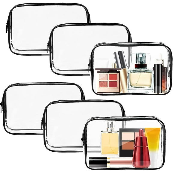 6 PACK Clear Toiletry Bag,Cosmetic Makeup Bags Set, Portable Travel Makeup Bags Zipper PVC Cosmetic Pouch Airport Airline for Travel, Bathroom