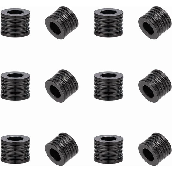 15Pcs Paracord Bead Stainless Steel Column Spacer Beads Metal Black Grooved Tube Lanyard Beads 8mm Diameter Loose Bead for DIY European Bracelet Necklace Jewelry Making Black
