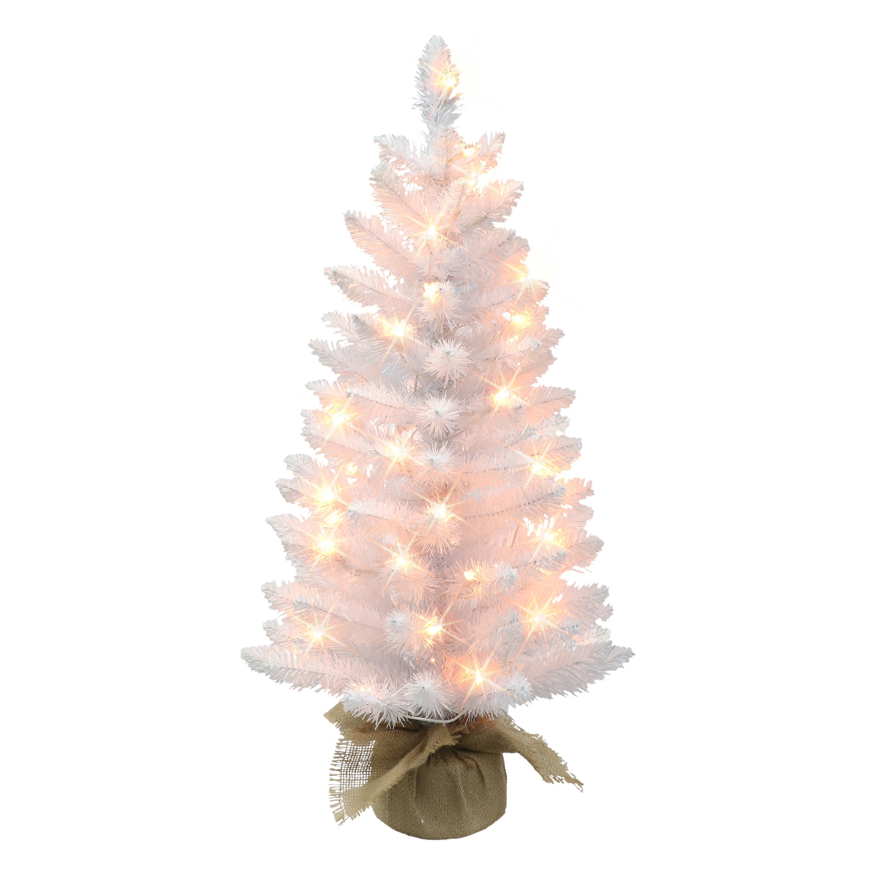 3 ft Prelit White Tree 97 Tips 50 UL Clear Incandescent Lights Burlap Base