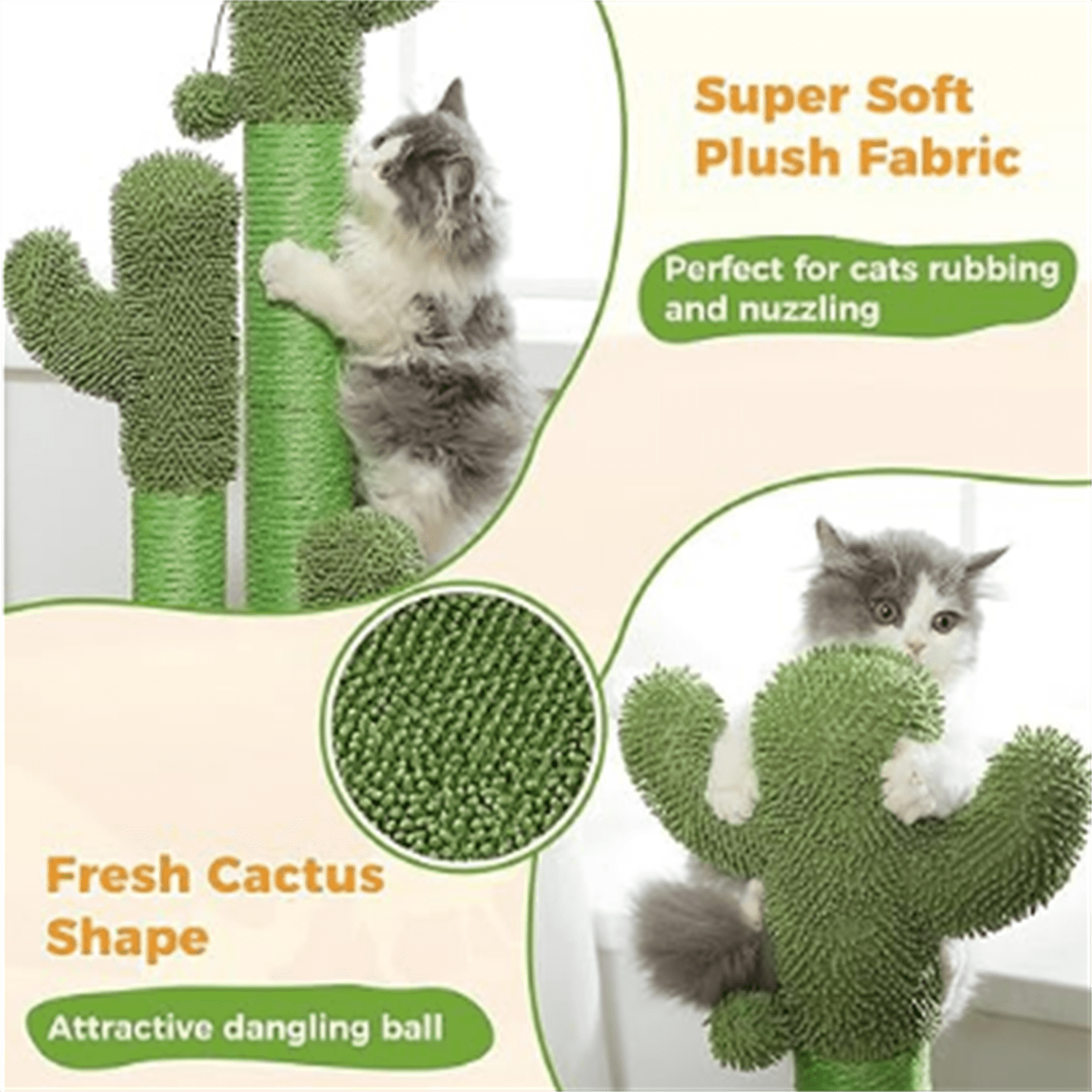 Scratching Post Cactus Cat Scratcher Featuring with 3 Scratching Poles and Interactive Dangling Ball - 35 Inches