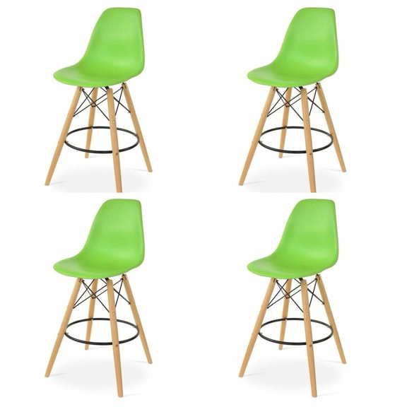 Wooden Base Kitchen Island Bar Stool with Gold Base - Green