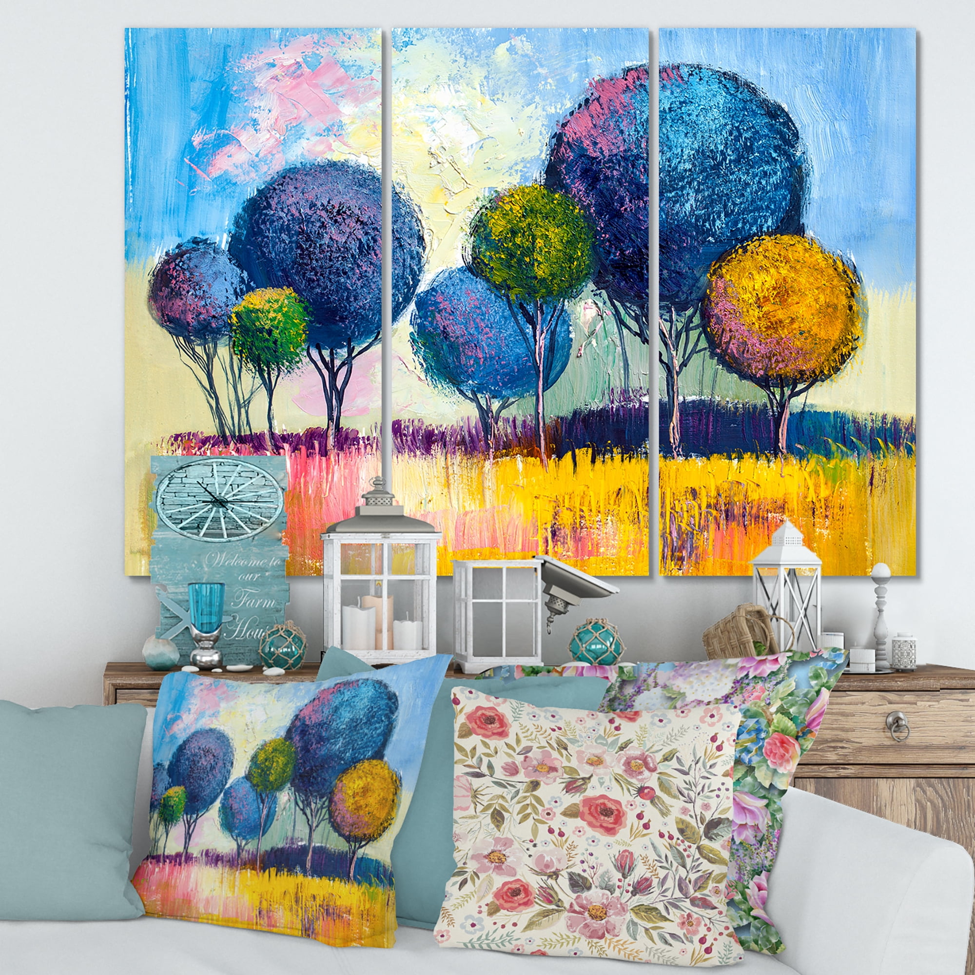 Designart ' Autumn Colorful Fantasy Trees III ' Modern Canvas Wall Art Print