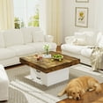 thumbnail image 2 of Holaki 35.43" Square Coffee Table, Farmhouse Wooden Center Table with 2 Storage Drawers & LED Light, Large Cocktail Table for Living Room, White, 2 of 9