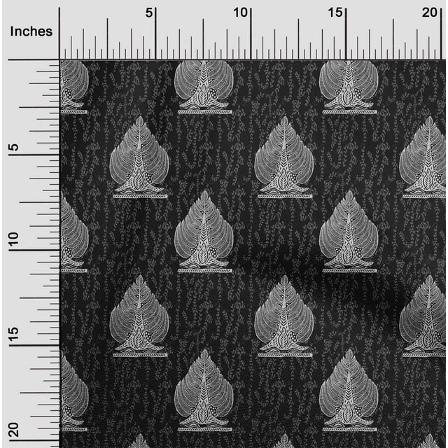 oneOone Cotton Cambric Fabric Leaves & Tree Block Printed Craft Fabric BTY 56 Inch Wide