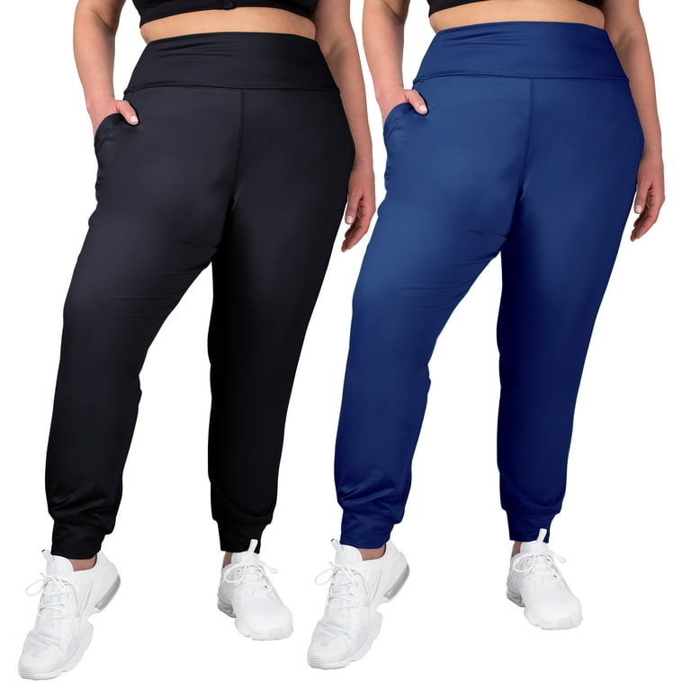 INERZIA 2 Pack Womens Plus Size Joggers with Pockets Plus Size Sweatpants  For Women High Waist Yoga Pants for Gym and Workout Black and Navy 2X 