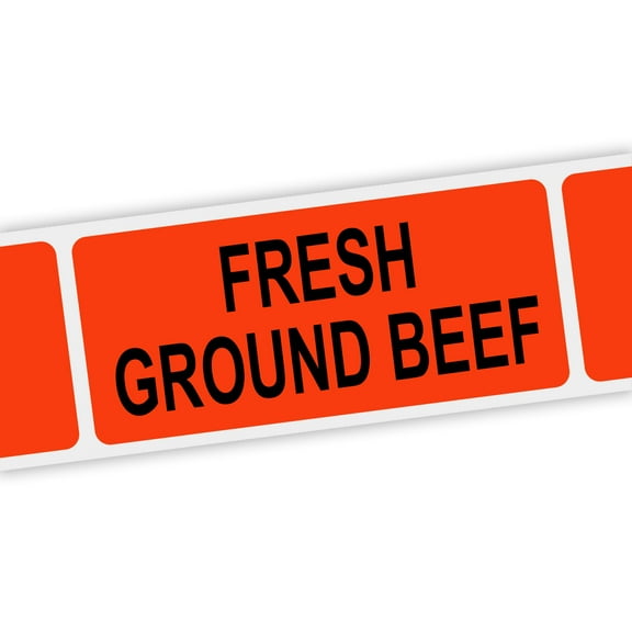 Specialty Printing Fresh Ground Beef Grabber Label Dayglo Red with Black Print, 1.375" x 3/4" | 1000/Roll