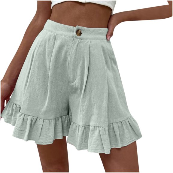 SMihono Women's Summer Deals Fashion Solid Color Casual Wide Leg Pleated Ruffle Breathable Comfy Loose Elastic High Waist Shorts Pants Trendy Shorts for Women 2023 Green