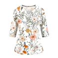 thumbnail image 2 of LNZGNM Scrub Tops for Women 3/4 Sleeve V neck Scrub Top Loose Fit Casual Floral Graphic Tees Nursing Workwear with Pockets,Beige(XXXL), 2 of 6