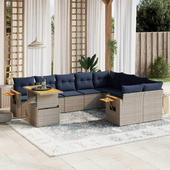 vidaXL 10 Piece Patio Sofa Set with Cushions Gray Poly Rattan