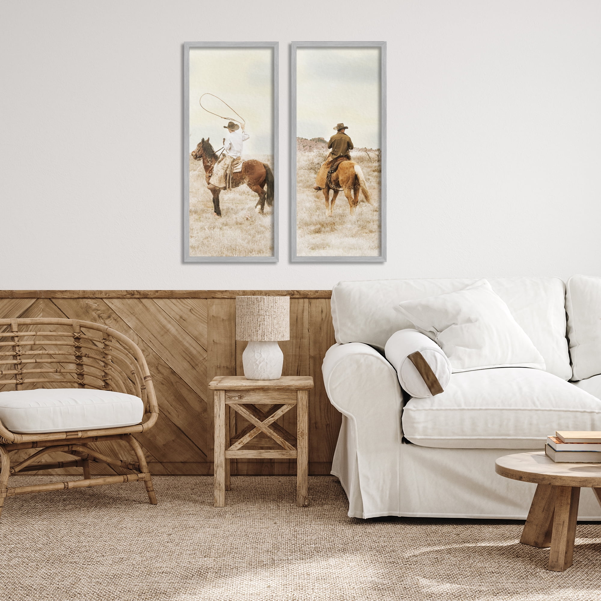 Stupell Industries Wrangling Cowboy Duo 2 Piece Gray Framed Giclee Art Set, design by Marcus Prime