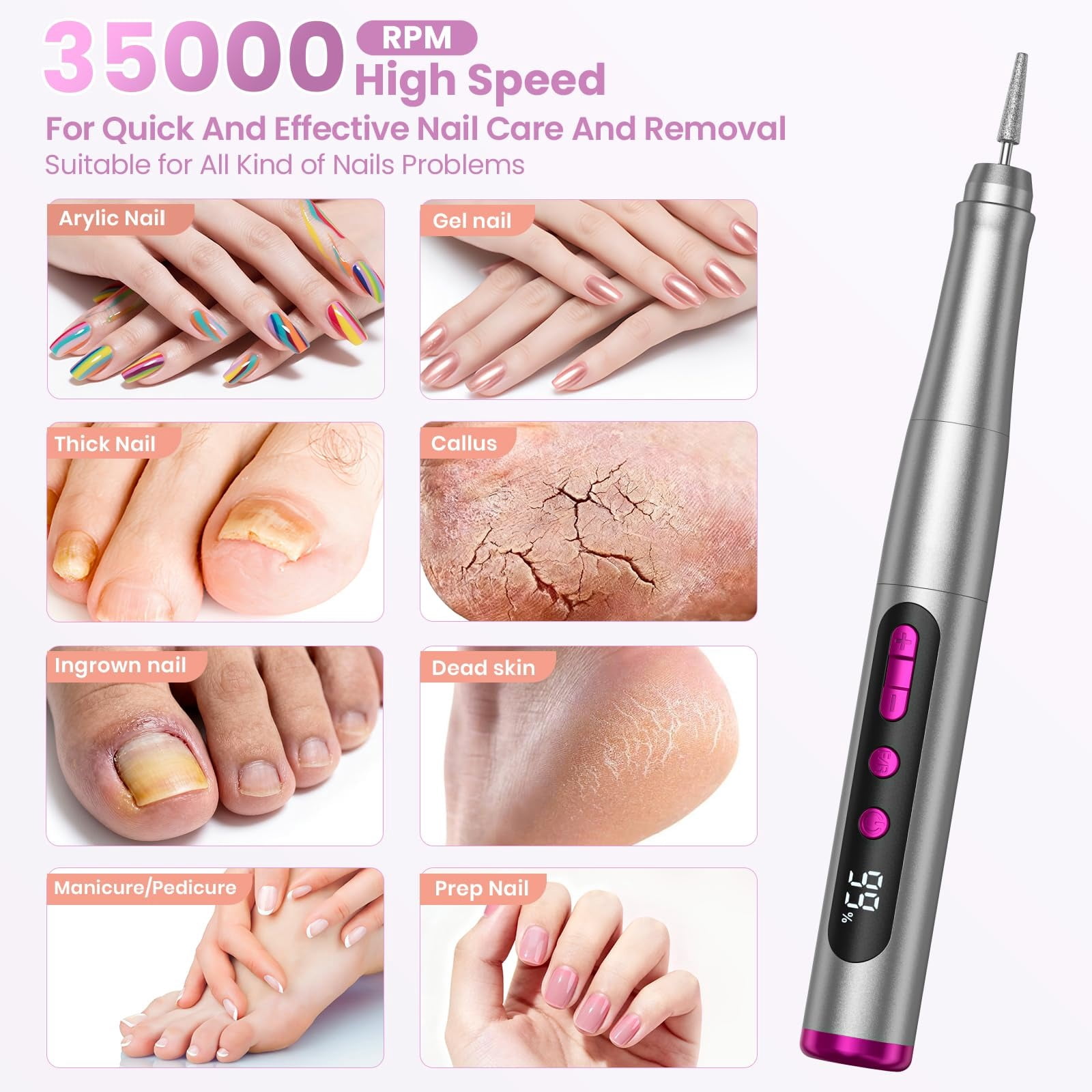 M MISS DREAM Portable 35000 RPM Electric Nail Drill with LCD Display, Gray