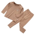 thumbnail image 2 of Minnieouse Ropa interior térmica para niños, cuello elástico, Otoño Invierno, hogar, oficina, escuela, Tops, ropa inferior, pantalón, traje Pijama Marrón 150cm, 2 of 6