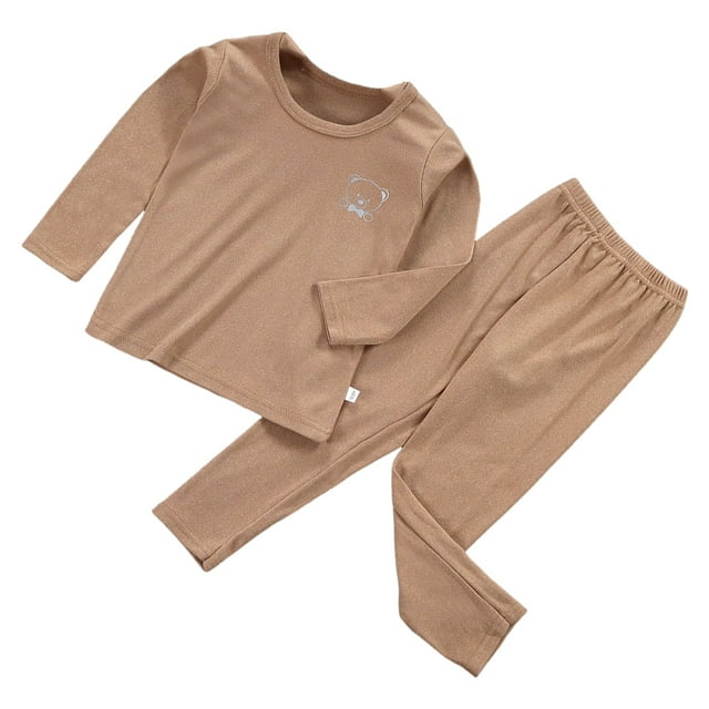 Sonducket Ropa interior térmica para niños, ropa interior elástica de manga larga con cuello para otoño e invierno, ropa interior para el hogar Pijama Marrón 160cm Sonducket AP013185-45