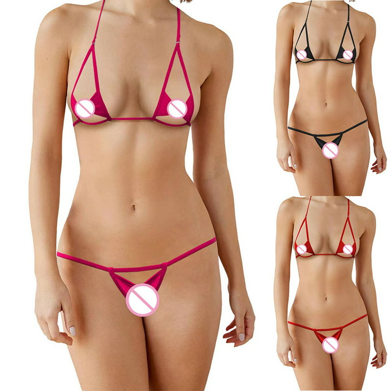 Girlsshop Women Ice Silk Bikini Set 2 PC Bra Top G-String Thong Set  Swimsuit Swimwear 