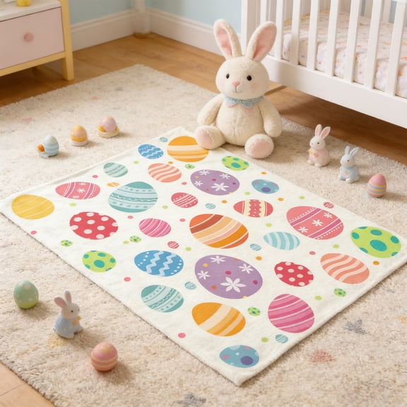 Plush Easter Blanket Cute Bunny Easter Egg Flower Leaves Throw Blanket for Couch,Lightweight Soft and Warm Throws Blankets for Sofa Bed Living Room in Spring