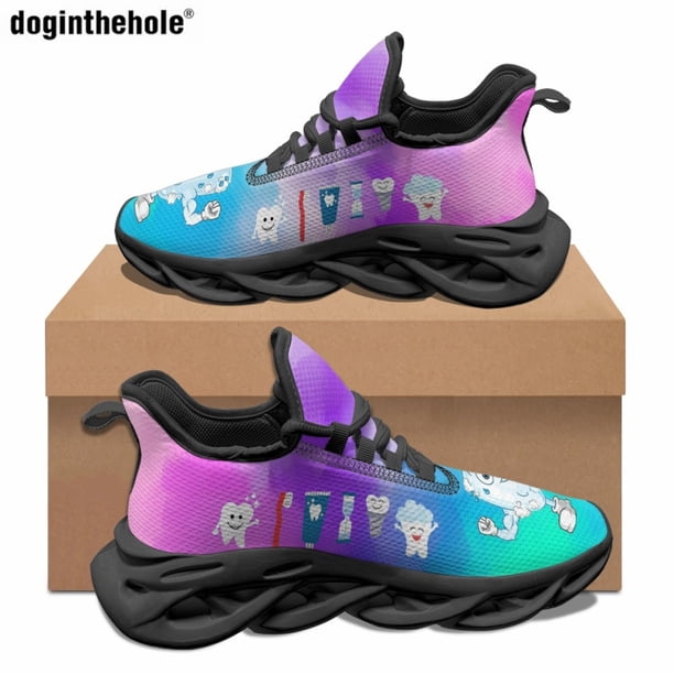Doginthehole - Zapatos informales transpirables de verano con estampado de dientes de amor, zapatillas planas para exteriores para mujeres y hombres, zapatos deportivos clásicos con cordones