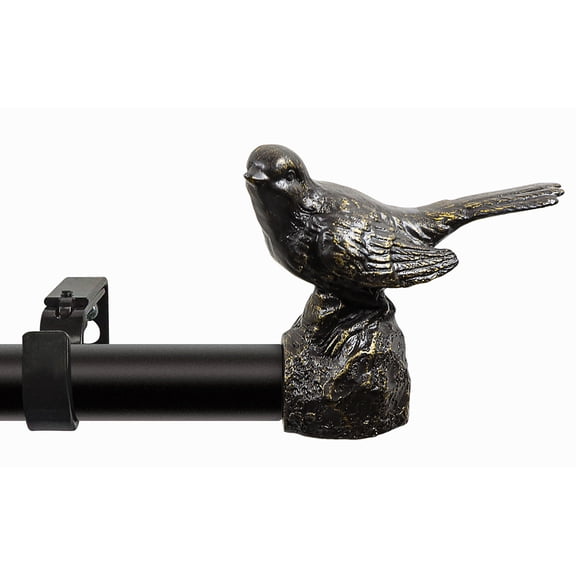 MERIVILLE 1" Single Curtain Rod Set, Adjustable 28-48 Inches, Bird Finials, Oil-Rubbed Bronze