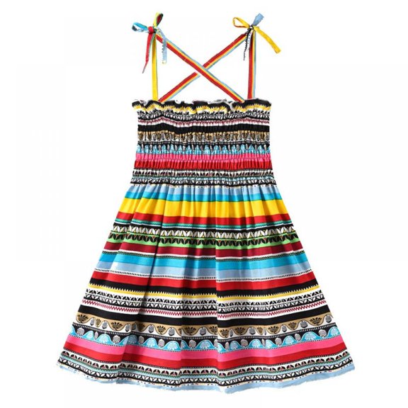 BESLY 1-6Years Toddler Baby Girls Boho Style Princess Dress Casual Sleeveless Straps Colorful Sundress